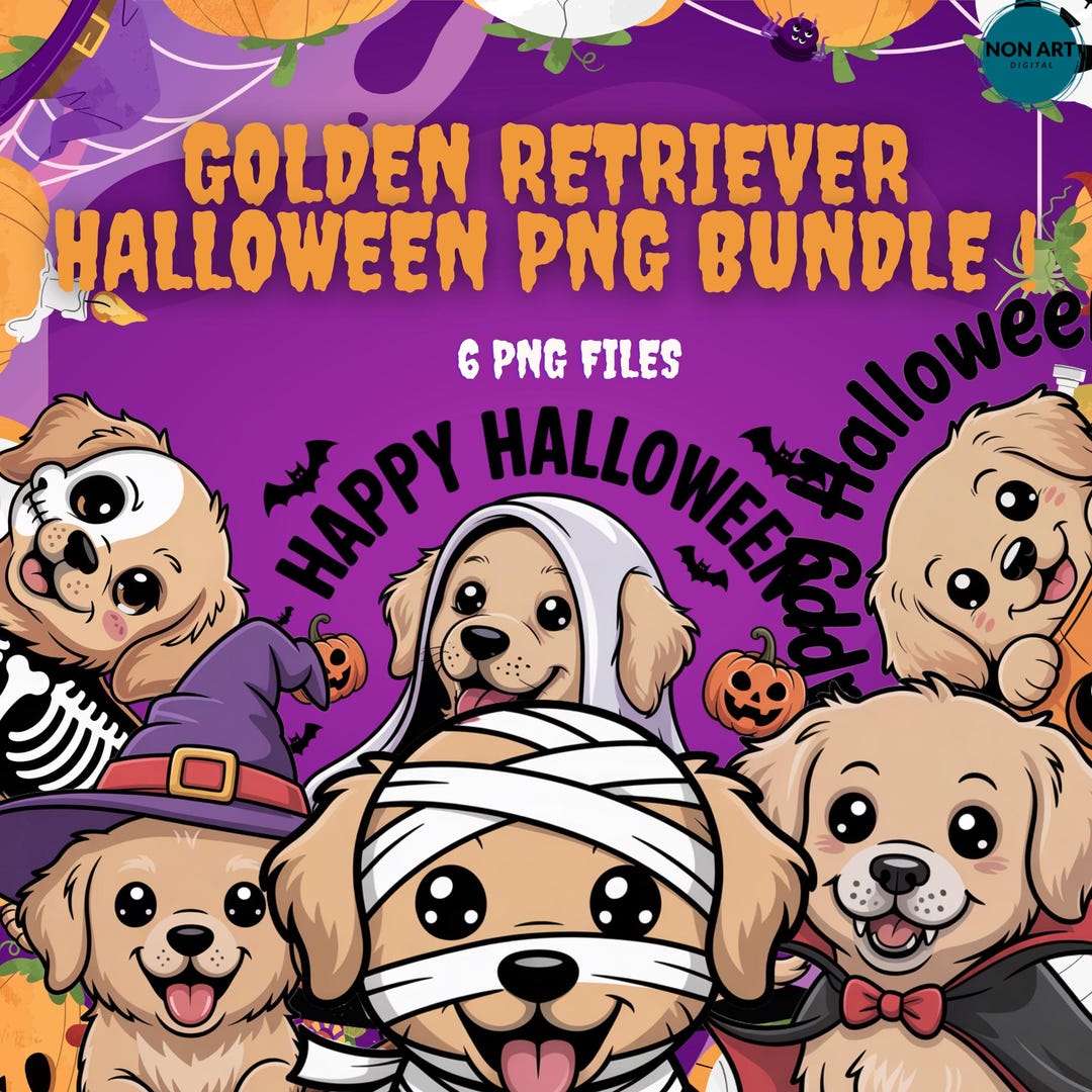 Halloween Golden Retriever Clipart PNG Bundle | Dog Costumes (digital ...