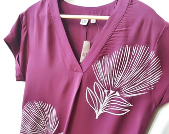 Handprinted 'Ohi'a Lehua plum-berry Gap dress