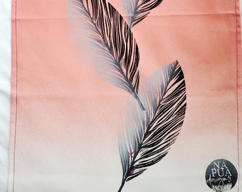 Handprinted tea towels, 100%  cotton, 14" x 23", Handstamped ombre leaves Tea Towels