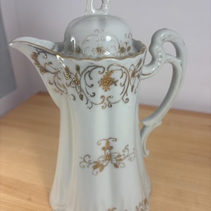 Antique Nippon Porcelain Chocolate Pot Moriage Gold Gilded Floral Coffee Pitcher Edwardian Victorian Tea Set Chic Dining Hutch Decor