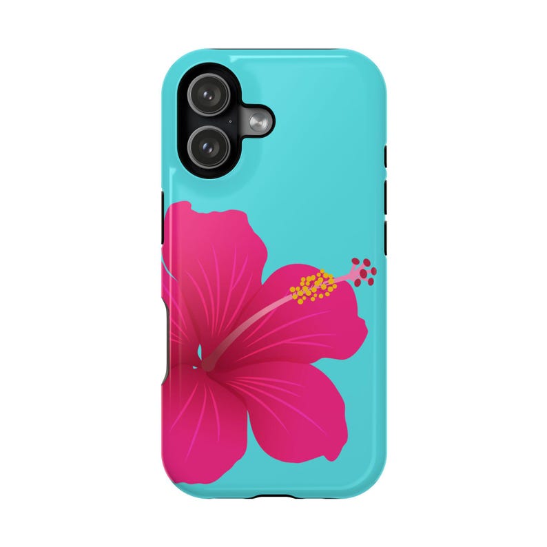 Hawaiian Floral Phone Case: Tropical Hibiscus, Summer Vibes, Vibrant Floral Phone Case, Island Vibes, Hawaiian Hibiscus phone case,Teal pink image 2