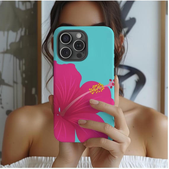 Hawaiian Floral Phone Case: Tropical Hibiscus, Summer Vibes, Vibrant Floral Phone Case, Island Vibes, Hawaiian Hibiscus phone case,Teal pink