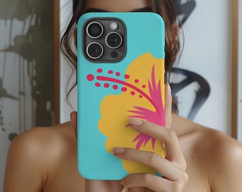Telefoonhoesje, levendige bloemen Hawaiiaans stoere case voor iPhone, Samsung, tropisch hibiscusontwerp, beschermhoes, telefoonhoes met bloemen, cadeau