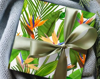 Tropical Floral Wrapping Paper, Botanical Gift Wrap, Birds of Paradise, Wrapping Party Paper, Holiday Gift Wrapping, Celebration Supplies