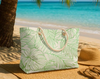 Bolso de fin de semana con hojas tropicales, bolso de viaje, bolso de vacaciones, bolso de playa, bolso de mano tropical, bolso de mano de hoja de palma, bolso de viaje tropical, bolso elegante
