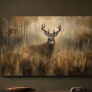 Deer Wall Art | Whitetail Buck Canvas | Rustic Wildlife Decor | Woodland Lodge Art