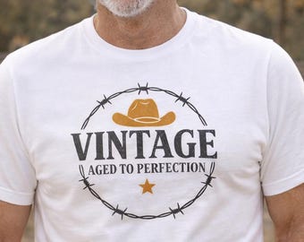 Aged To Perfection Western Cowboy Graphic Tee | Vintage Country  Shirt | Rustic Ranch Style T Shirt | Western Outfit Gift for Him