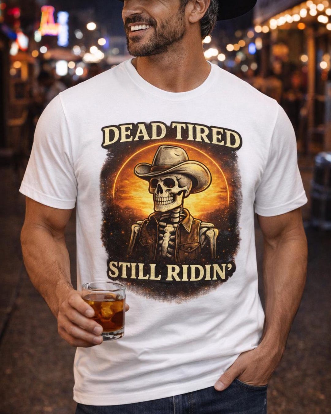 Ridin Graphics Dead Tired Still Ridin Shirt Cowboy Skeleton T Shirt Western Graphic ...