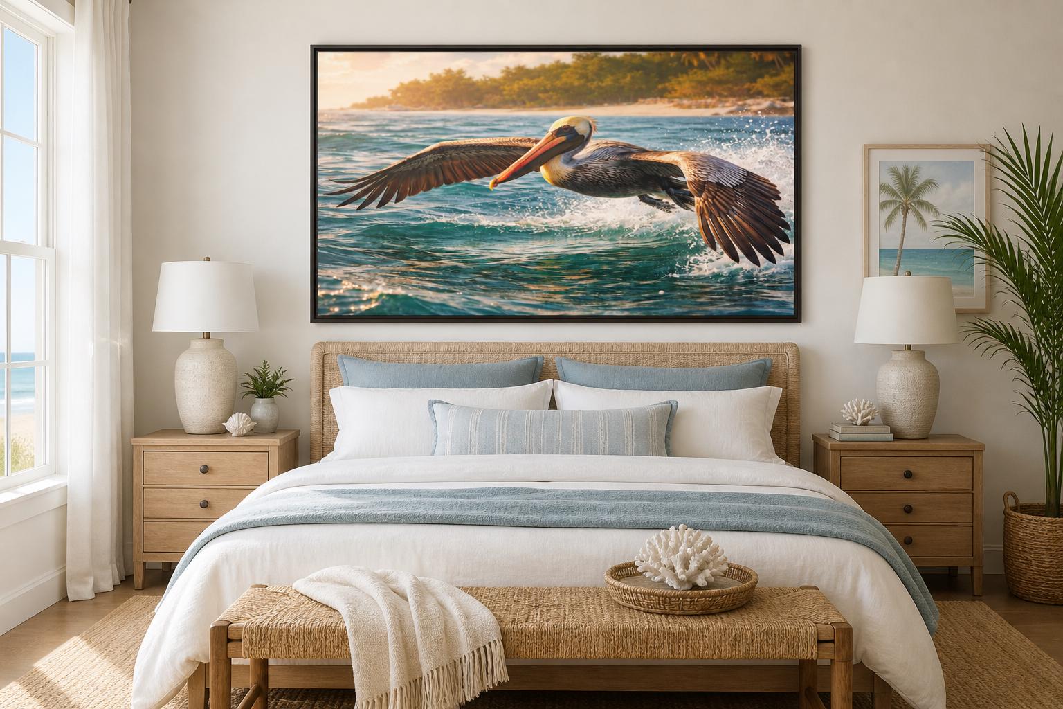 Coastal Pelican Wall Art | Beach House Decor | Ocean Bird Artwork ...