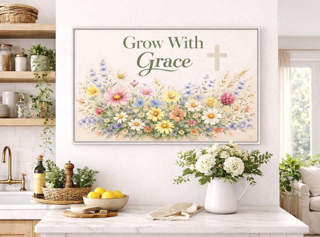 Christian Grow With Grace Floral Wall Art | Inspirational Faith Canvas ...