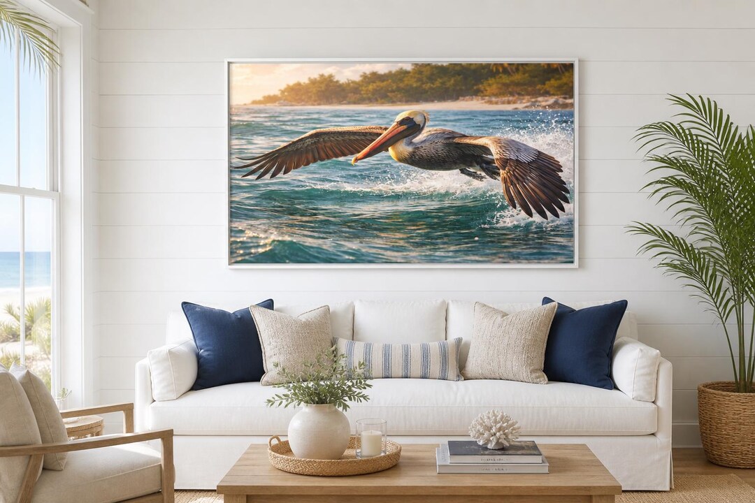 Coastal Pelican Wall Art | Beach House Decor | Ocean Bird Artwork ...
