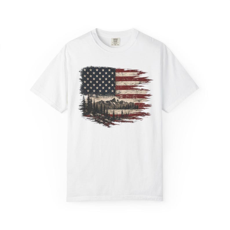 T-shirt met Amerikaanse vlag | T-shirt met bergmotief afbeelding 16