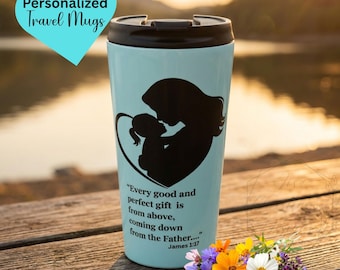 Personalized Mom Travel Mug 15oz | Mother’s Day Gift | Custom Kids Names Cup | Christian Mom Gift | Bible Verse Mug | Mama Coffee Tumbler