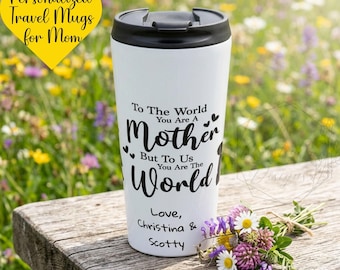 Personalized Mom Travel Mug with Kids Names 15oz | Custom Mama Coffee Cup | Mother’s Day Gift | Silhouette Mug | Stainless Steel Tumbler
