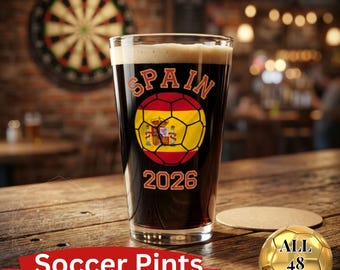 2026 International Soccer Pint Glass | Country Flag Soccer Ball Beer Glass | International Soccer Fan Gift | Football Fan Glassware