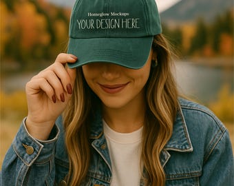 Green Dad Hat Mockup: Embroidered Baseball Cap, Yupoong 6245cm (JPEG File)