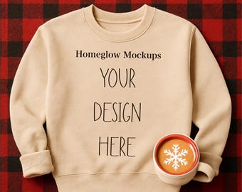 Sand Gildan 18000 Christmas Sweatshirt Mockup: Flat Lay JPEG 5000x5000 Instant Download for POD