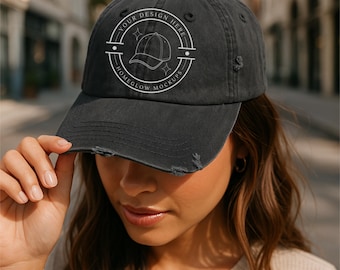 Black Distressed Cap Mockup District DT600 JPEG