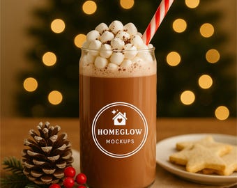 Mockup de copo de vidro de 473 ml (16 oz) para Natal, modelo de copo de vidro Libbey com estética natalina clássica e impressão sob demanda.