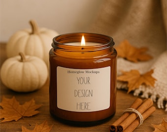 Amber Glass Candle Mockup: Fall Decor, Soy Candle (JPEG Image, 5000x5000 px) Instant Download for Sublimation & POD