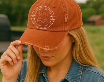 Burnt Orange Distressed Cap Mockup District DT600 JPEG