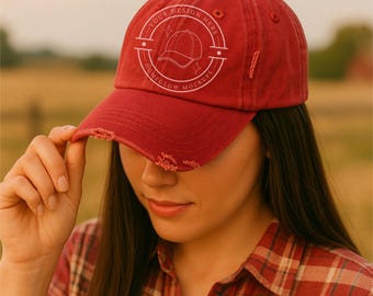 Dashing Red Distressed Cap Mockup District DT600 JPEG