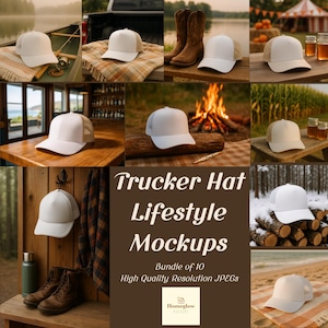 Trucker Hat Mockup Bundle: 10 Lifestyle JPEG Images (300 DPI Digital Download)