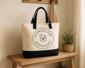 Schwarze Q-Tees Q1300 Canvas Tragetasche Mockup JPEG