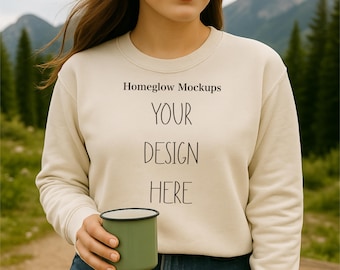 Ivory Comfort Colors 1466 Mockup Ivory Comfort Color Sweatshirt Mockup Mountain Hiking Aesthetic Mock CC1466 Mockup Camping Hike Forest Mock