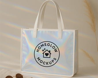 Holographic Tote Bag Mockup Personalized Tote Bag Mock PVC Bag Mockup Studio Tote Mock Minimalist Mockup Trendy Tote Mockup Modern Mock POD
