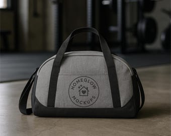 Heather Grey & Black Access Dome Duffel Bag Mockup JPEG