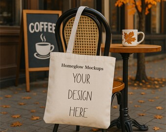 Natural Tote Fall Tote Bag Mockup Autumn Aesthetic Tote Mock Fall Coffee Shop Tote Mock Fall Season Tote Mock Autumn Tote Bag Mock College