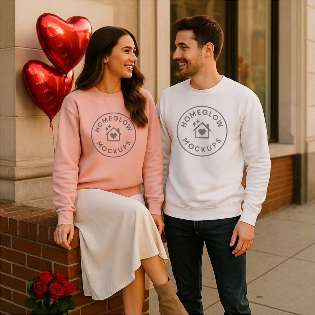 Sudadera Gildan 18000 rosa claro y blanca a juego para parejas (maqueta ...