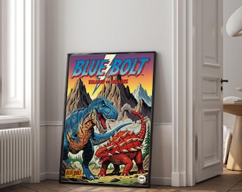 T-Rex vs Ankylosaurus Retro Comic Poster: Christmas Gift - Dinosaur Battle Print