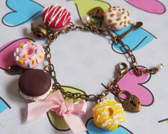 Doughnut Bracelet Doughnut Charms ( polymer clay donut food jewelry gift for her miniature food bracelet mini food jewelry )