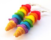Rainbow Ice Cream Earrings ( polymer clay summer jewelry pastel rainbow rainbow earrings ice cream jewelry miniature ice cream faux food )