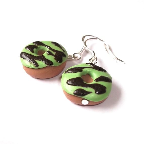 Donut Earrings Polymer Clay doughnut miniature food green Etsy
