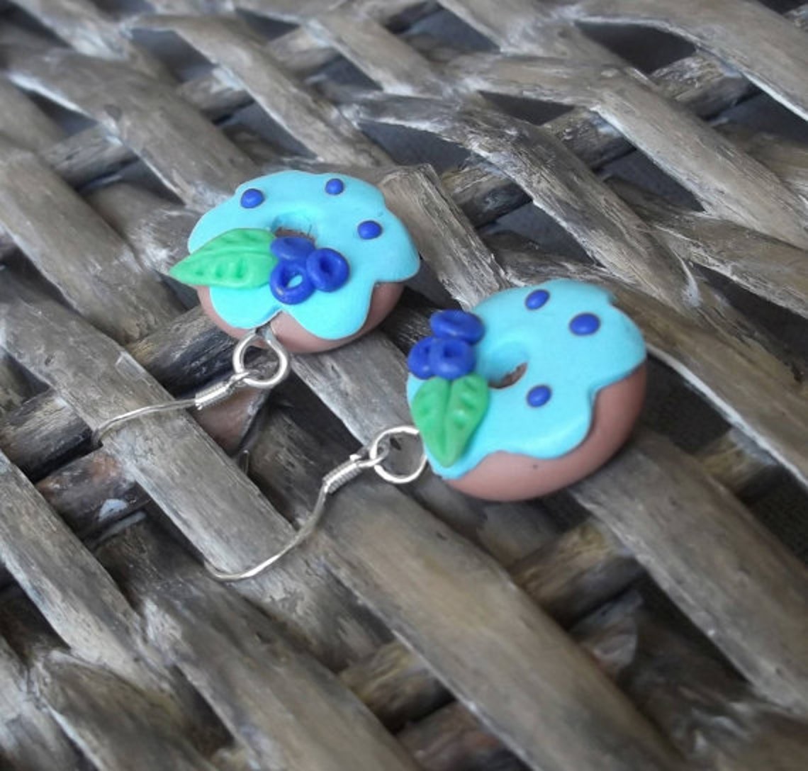 Donut Earrings blueberry donut Polymer Clay doughnut Etsy