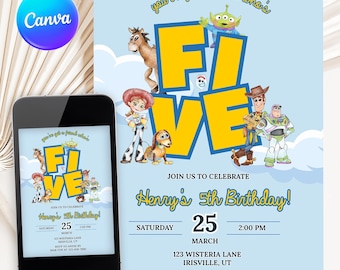 Toy Story Birthday Invitation: Editable Canva Template + Bonus