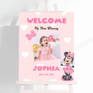 Editable Minnie Mouse Birthday Welcome Sign Poster 18x24, Canva Template