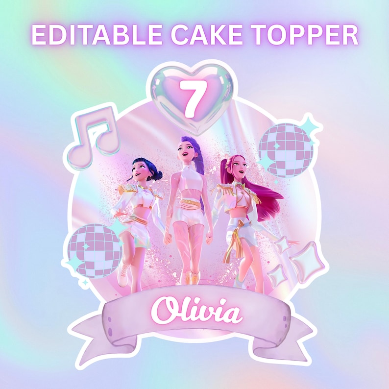 KPOP Demon Hunters Cake Topper, Editable Huntrix Template (instant ...