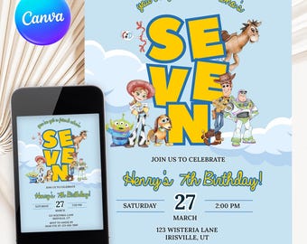 Toy Story 7th Birthday Invitation: Editable Canva Template (Digital Download)