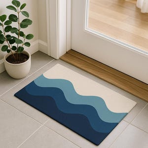 Blue Waves Minimalist Doormat, Scandinavian Sea-Inspired Design