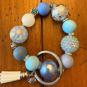 Cinderella Inspired Beaded Keychain Bracelet: Blue Sparkle Pumpkin Charm Wristlet