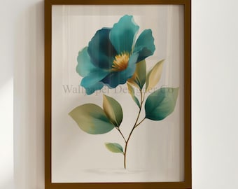 Teal Botanical Wall Art - Minimalist Flower Print, Printable Floral Decor, Earthy Modern Home Accent, Elegant Nature Illustration 144