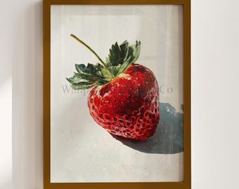 Strawberry Oil Painting Print: Vintage Kitchen Cottagecore Art (Digital Download