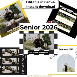 Plantillas para publicaciones de Facebook de último año de secundaria (2026) / Páginas de álbum de recortes digitales / Collage de fotos editable / Tablero de recuerdos de último año de secundaria