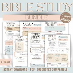 Digitales Bibelstudien Journal Hellblau - Bearbeitbare Canva Vorlagen und GoodNotes PDF | Seife, Gebet, Kapitel Notizen & Wortstudie