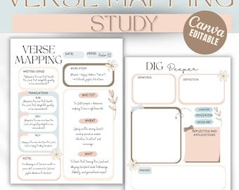 Printable Verse Mapping Bible Study Template Canva Editable PDF,Bible Verse Mapping Study Guide / Printable Study Pages / Scripture Mapping