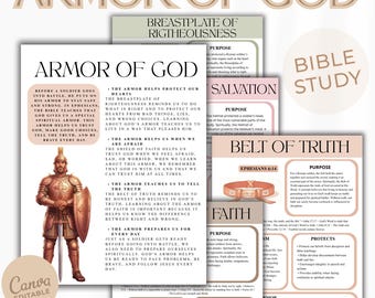 Armor of God Bible Study Worksheets, Ephesians 6 Printable PDF, Canva Editable Faith Journal, Prayer Guide & Study Pages